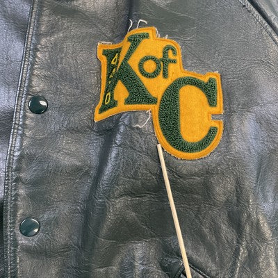 Vintage K of C Leather Varsity Jacket Size 46 Green