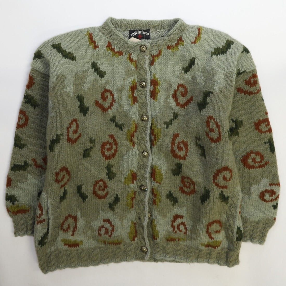 Vintage Lost Horizons Wool Knit Cardigan Sweater Size Medium Handknit Nepal NWT