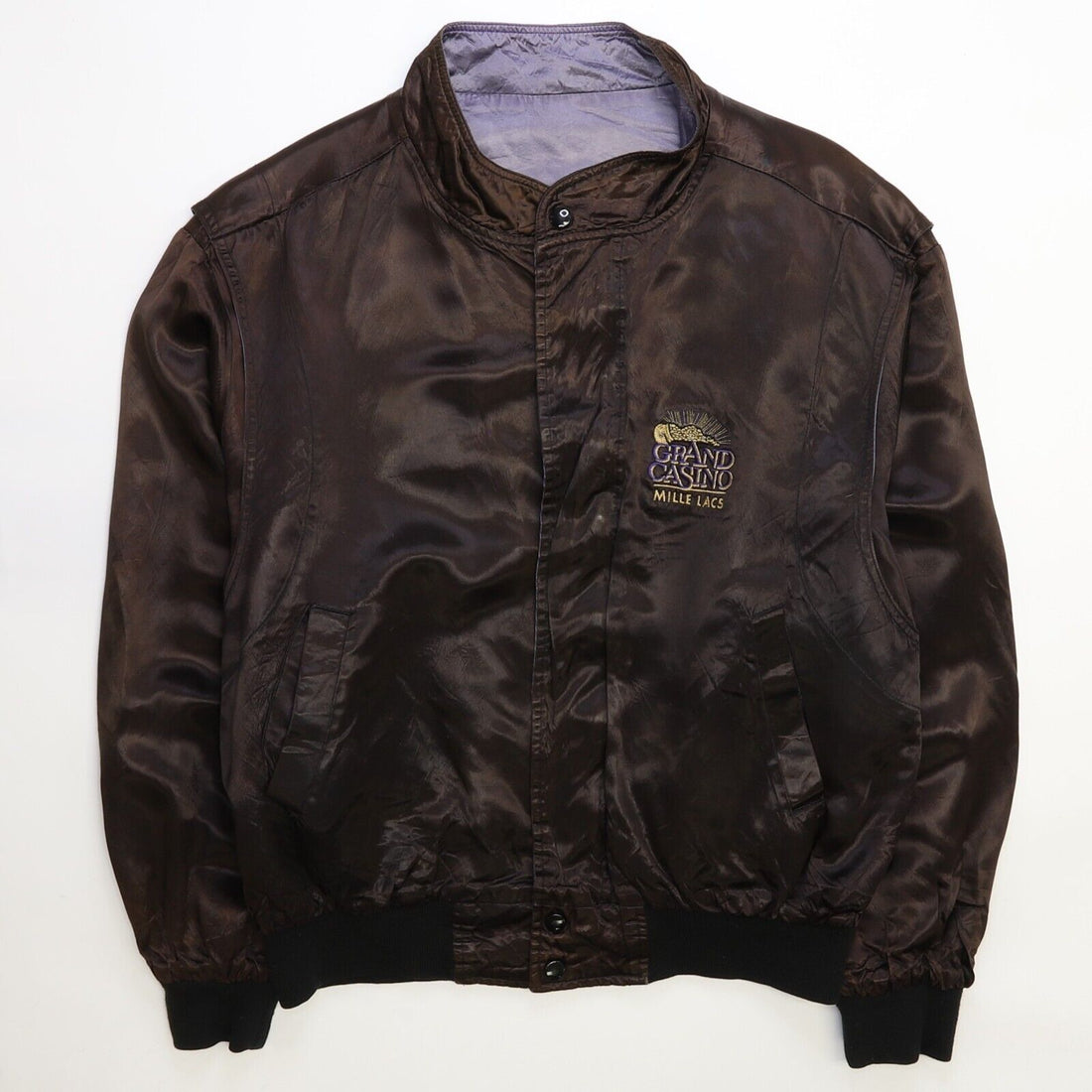 Vintage Grand Casino Mille Lacs Satin Bomber Jacket Size XL Reversible