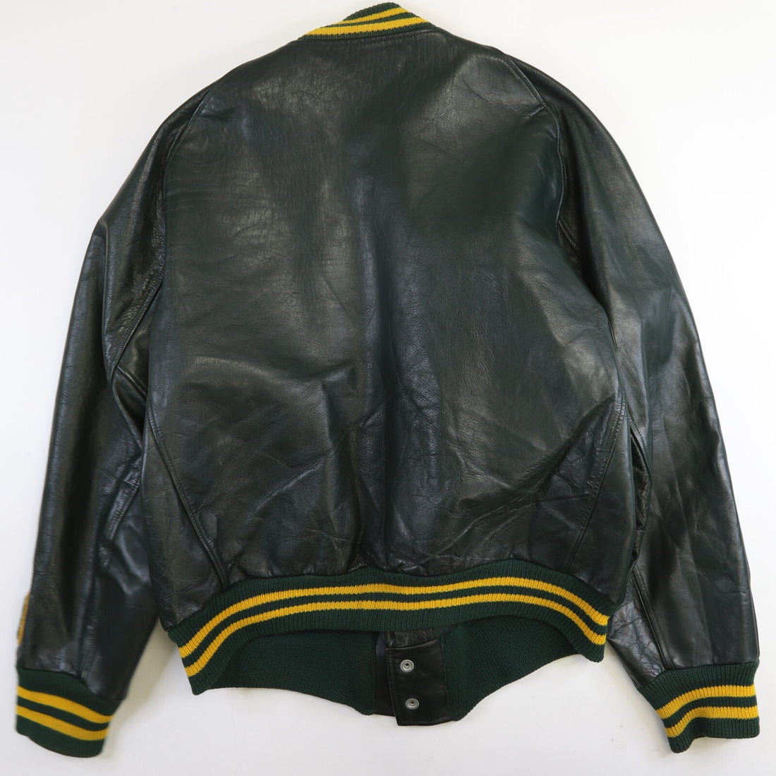 Vintage K of C Leather Varsity Jacket Size 46 Green