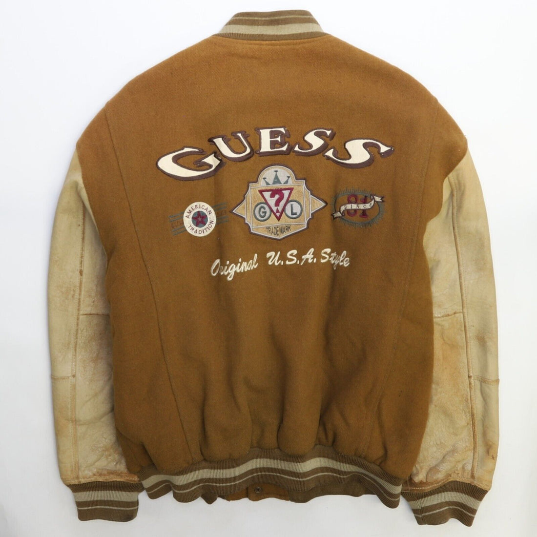 Vintage Guess Leather Wool Varsity Jacket Size Medium