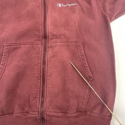 Vintage Champion Full Zip Sweatshirt Hoodie Size Medium Red 90s