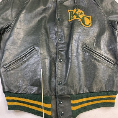 Vintage K of C Leather Varsity Jacket Size 46 Green