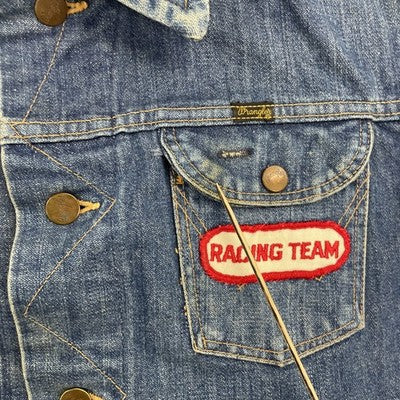 Vintage Wrangler Denim Jacket Size 38 Racing Team Patch 70s