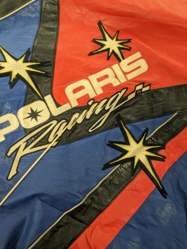 Vintage Polaris Racing Motorcycle Leather Jacket Size 2XL Snowmobile