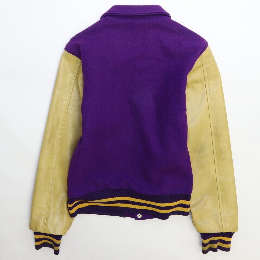 Vintage Leather Wool Letterman Varsity Jacket Size Small Purple