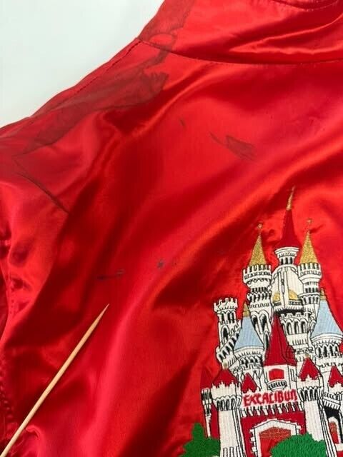Vintage Excalibur Hotel Casino Las Vegas Satin Bomber Jacket Size XL Red