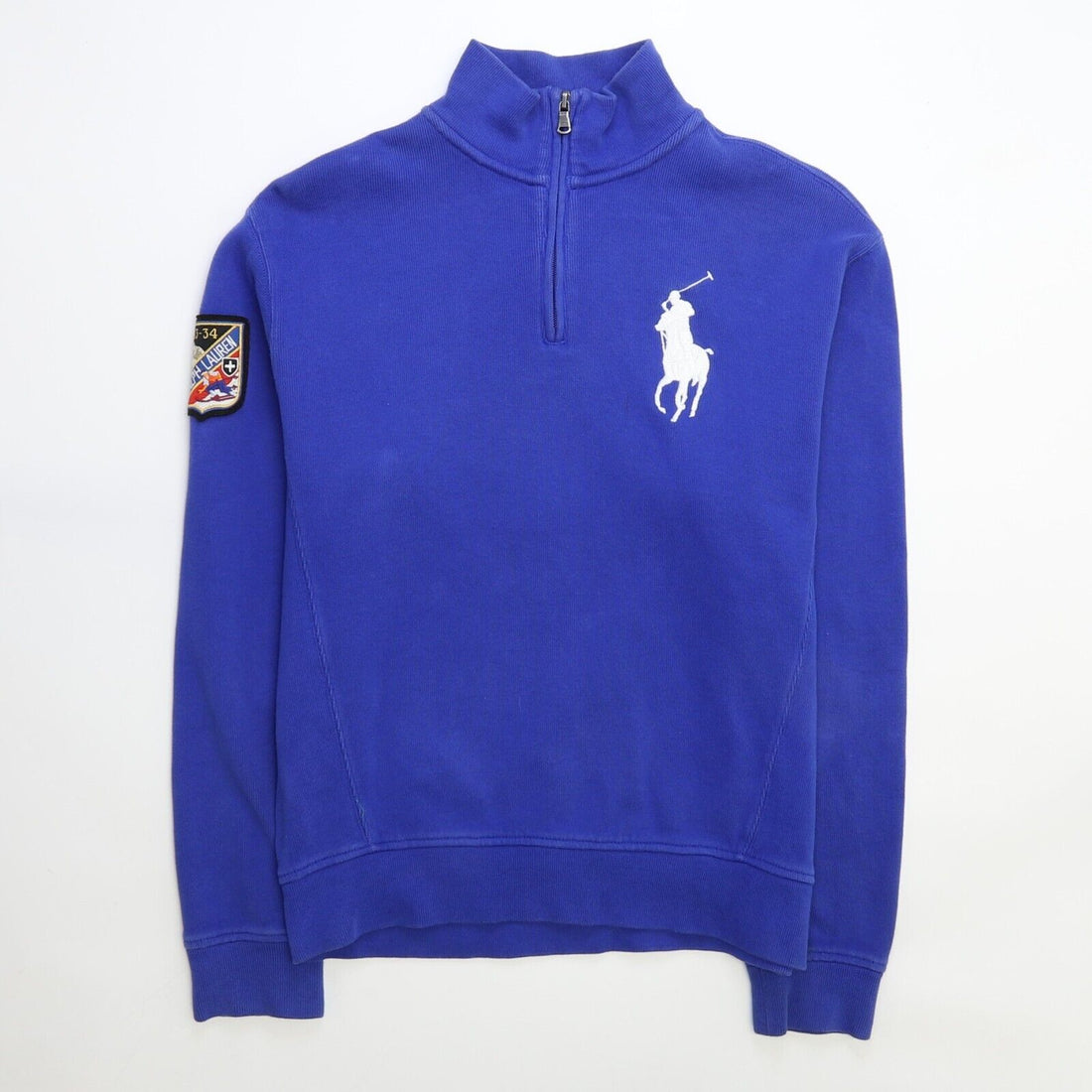 Vintage Polo Ralph Lauren Ski Big Pony 1/4 Zip Sweater Size Small Blue