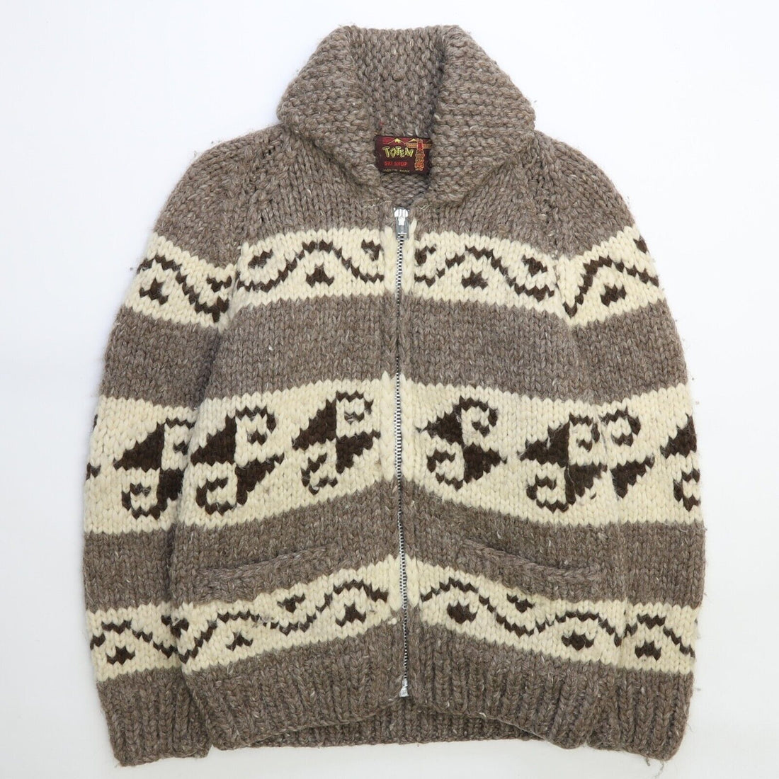 Vintage Totem Ski Shop Wool Knit Cowichan Sweater Size Small