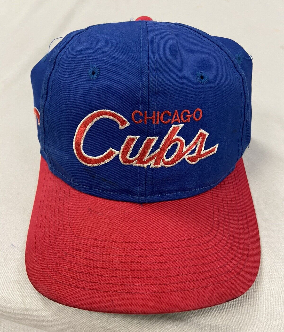 Vintage Chicago Cubs Script Twill Snapback Hat OSFA Blue 90s MLB