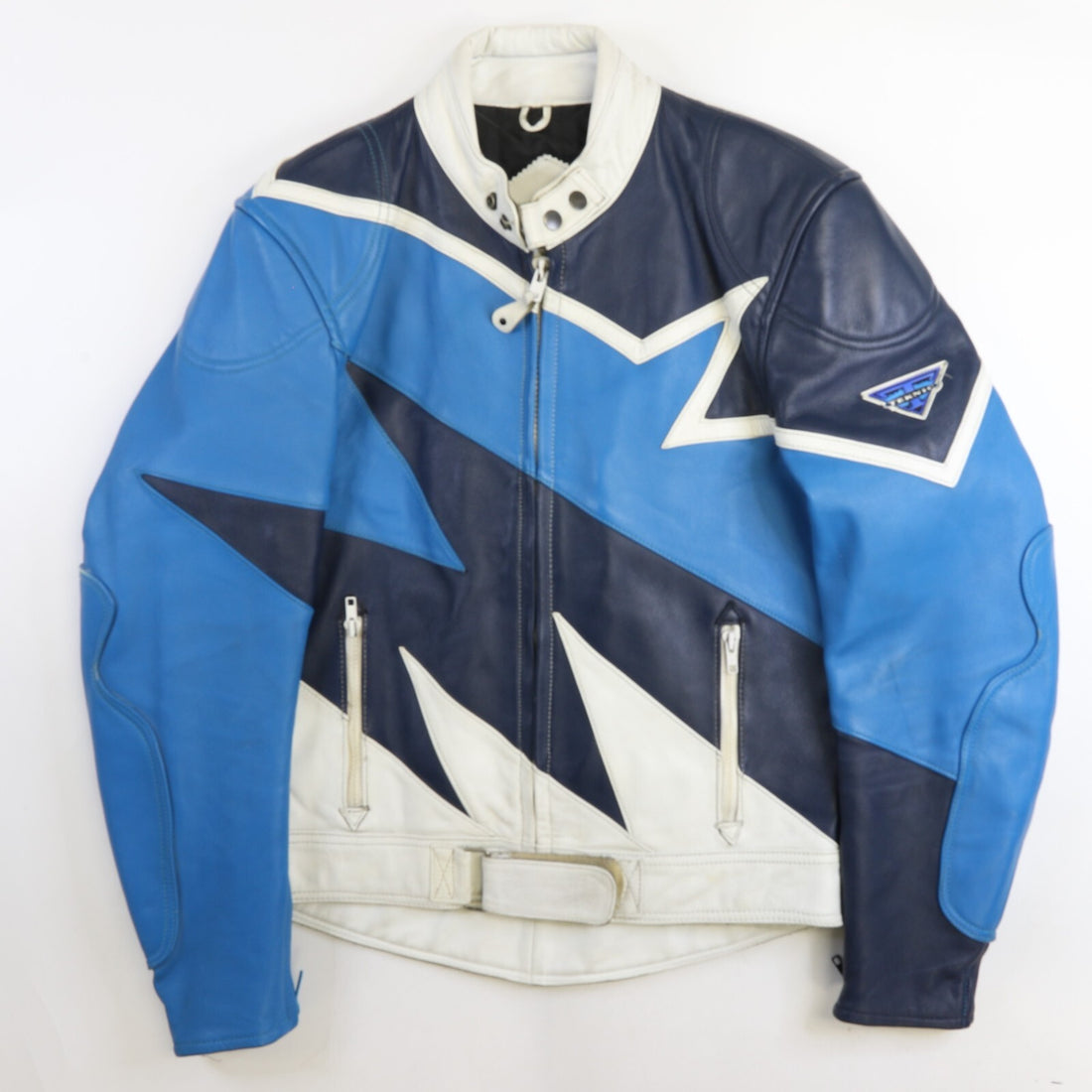 Vintage Teknic Leather Racing Jacket Size 42 Blue