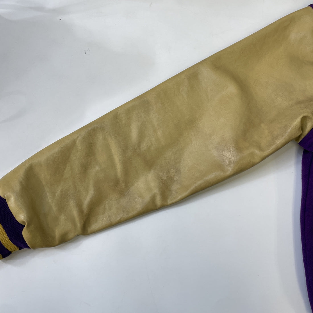 Vintage Leather Wool Letterman Varsity Jacket Size Small Purple