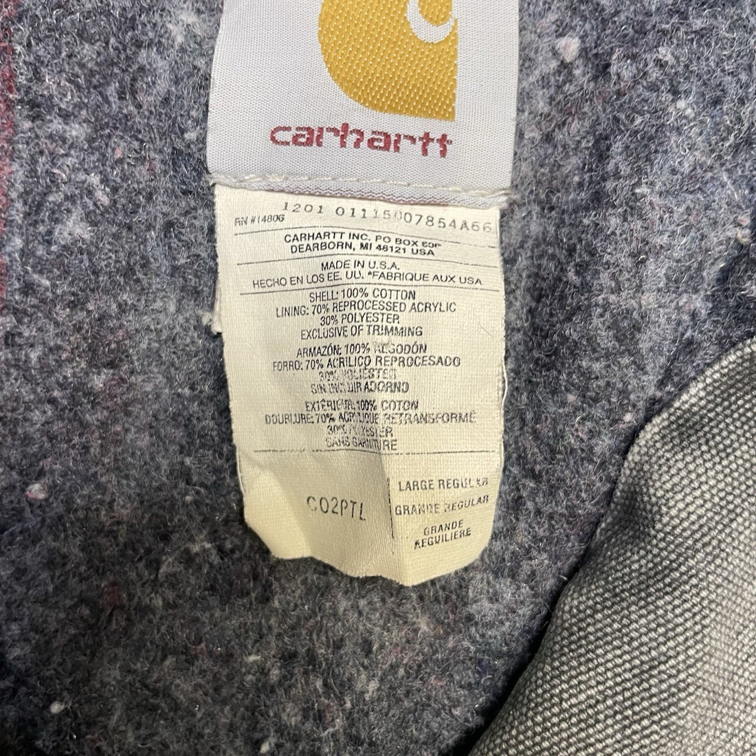 Vintage Carhartt Canvas Chore Work Jacket Size Large Blanket Lined C02PTL