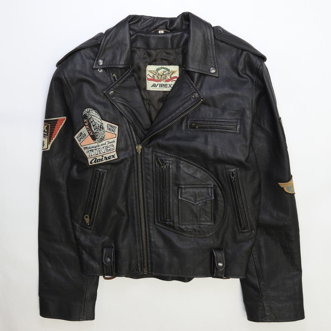 Vintage Avirex Leather Classic Motorcycle Jacket Size Large Patches D Pocket