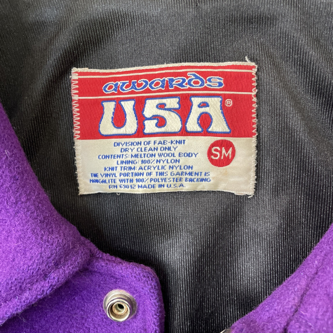 Vintage Leather Wool Letterman Varsity Jacket Size Small Purple