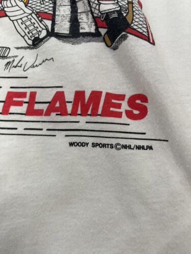 Vintage Calgary Flames Slap Shot Caricature T-Shirt Size Large 1989 80s NHL