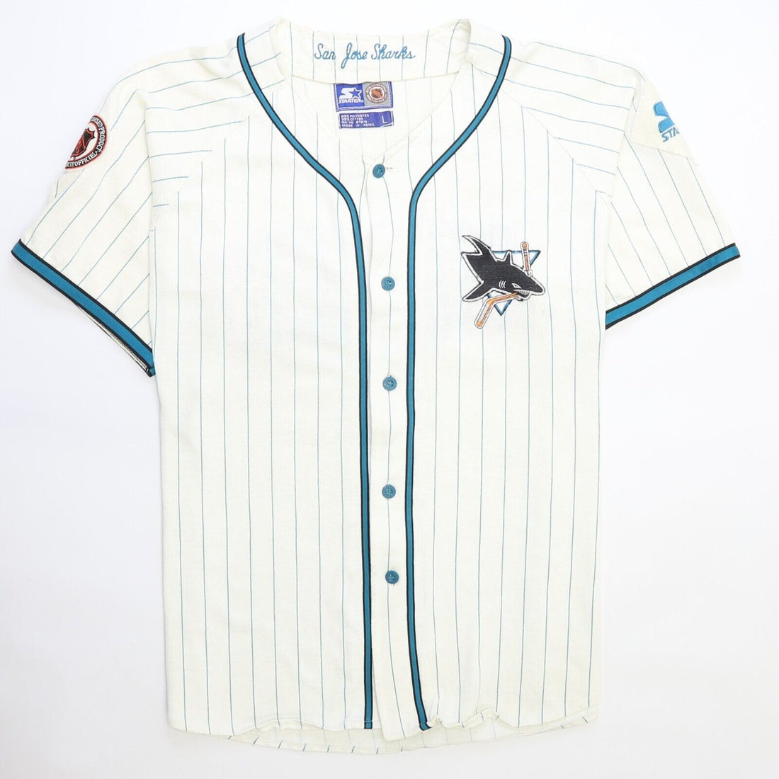 Vintage San Jose Sharks Starter Baseball Jersey Size Large NHL