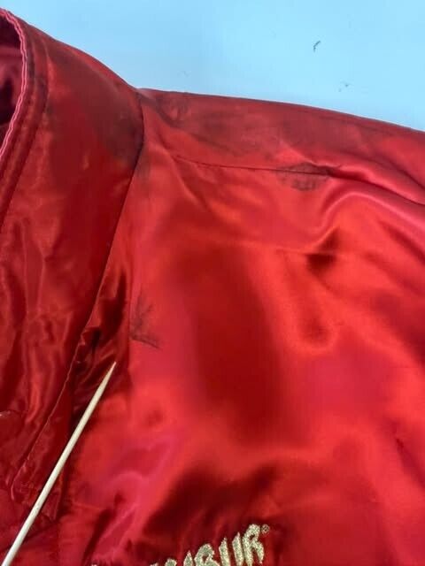 Vintage Excalibur Hotel Casino Las Vegas Satin Bomber Jacket Size XL Red