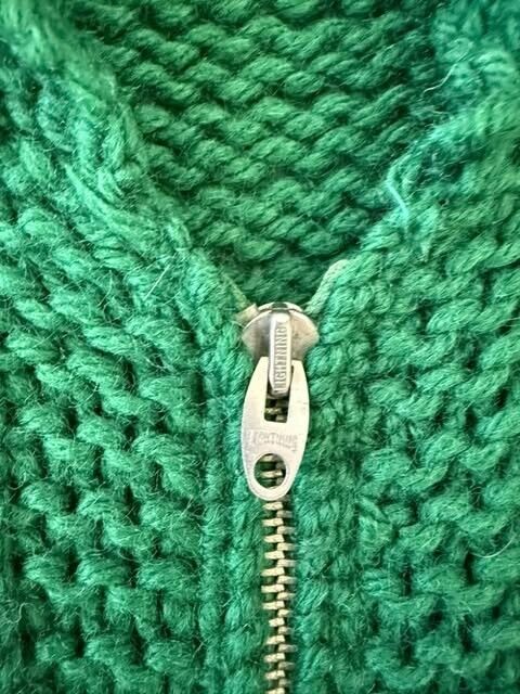 Vintage Patterned Wool Knit Cowichan Sweater Size XL Green