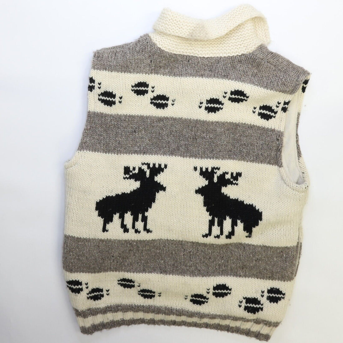 Vintage Moose Wool Knit Cowichan Sweater Vest Jacket Medium Fleece Lined