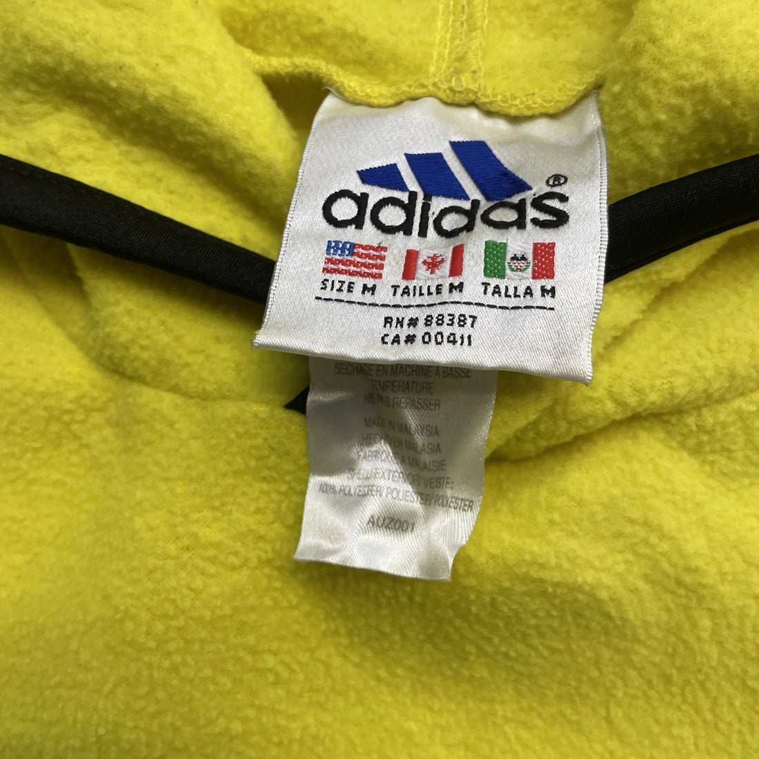 Vintage Adidas Fleece Hoodie Size Medium Yellow