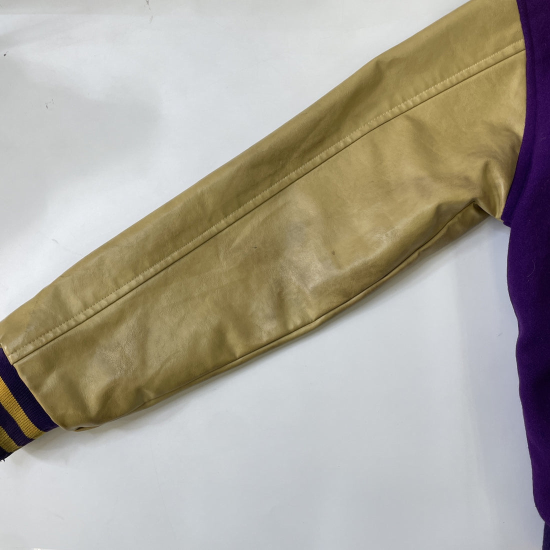 Vintage Leather Wool Letterman Varsity Jacket Size Small Purple
