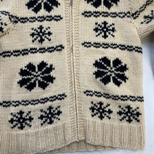 Vintage Snowflake Wool Knit Cowichan Sweater Size Small Flash Zip