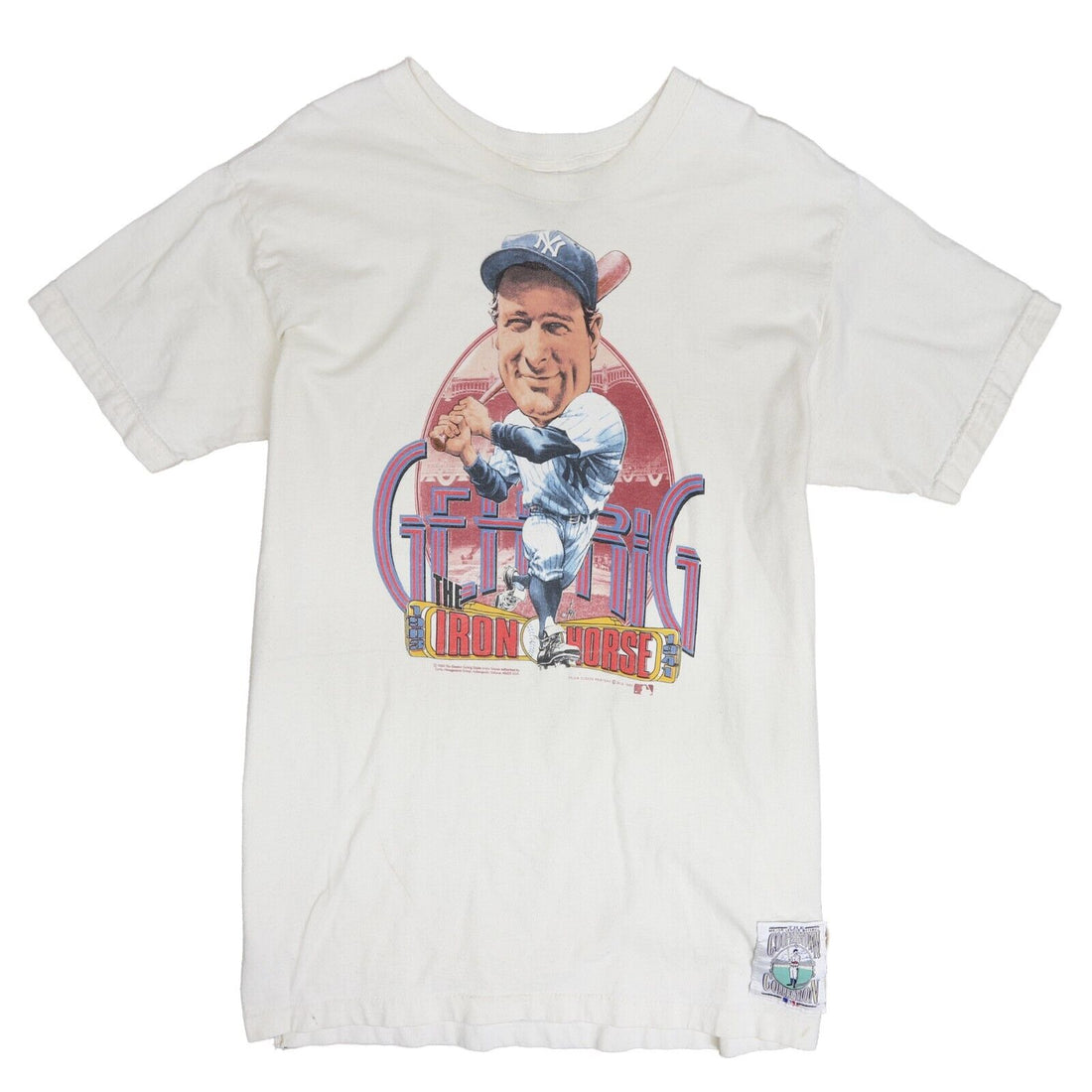 Vintage New York Yankees Lou Gehrig Caricature Iron Horse T-Shirt XL 1989 MLB