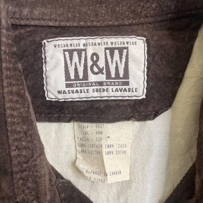 Vintage Wash & Wear Leather Suede Button Up Shirt Jacket Size Small Brown