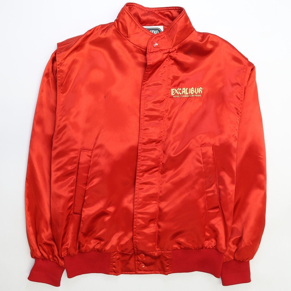 Vintage Excalibur Hotel Casino Las Vegas Satin Bomber Jacket Size XL Red