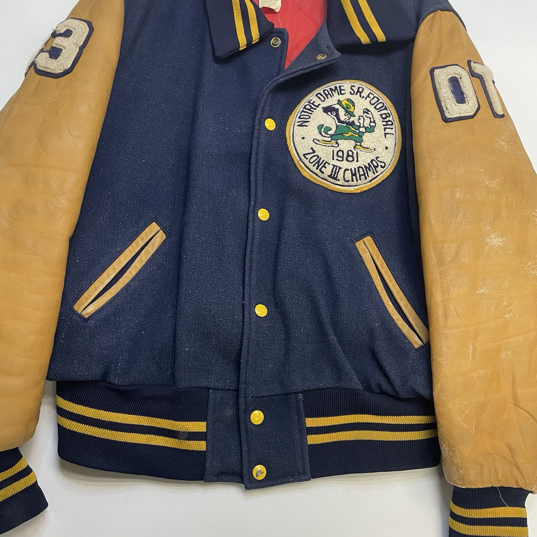 Vintage Notre Dame Fighting Irish Leather Wool Varsity Jacket Size 44 1981 80s