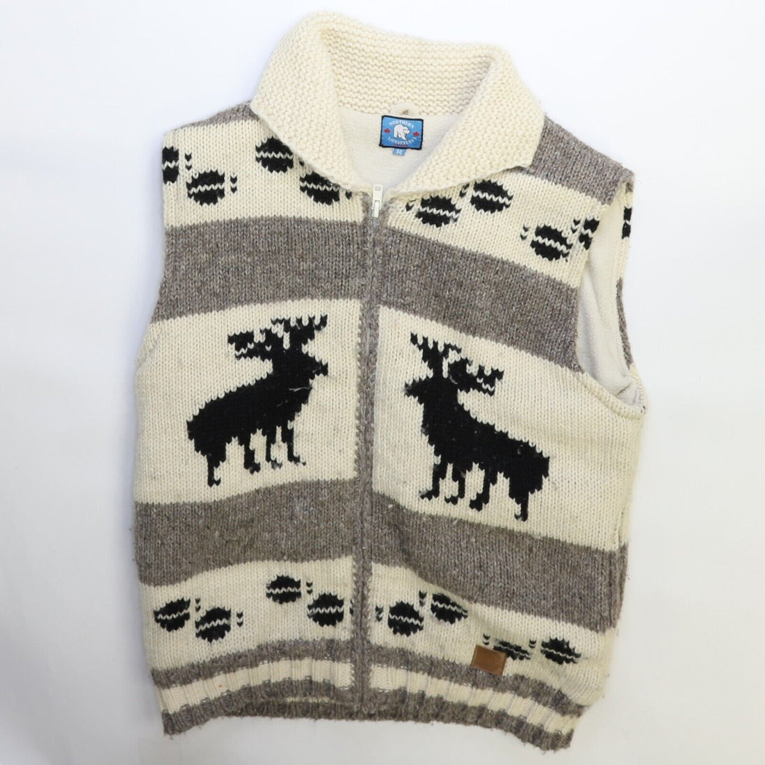Vintage Moose Wool Knit Cowichan Sweater Vest Jacket Medium Fleece Lined