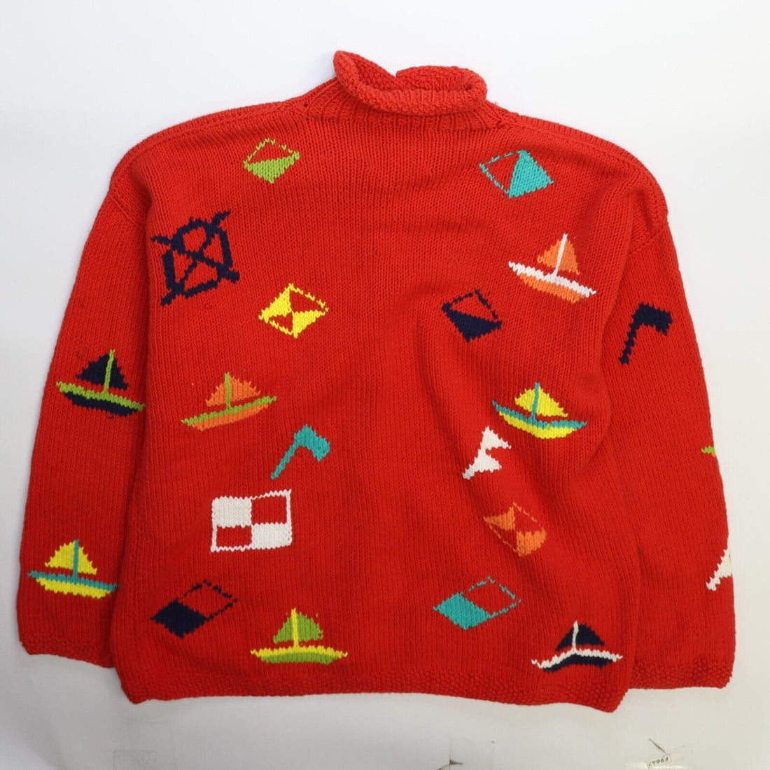 Vintage Quichua Village Boat Sailing Wool Knit Cardigan Sweater Size Medium Red