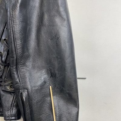 Viking Cycle Leather Cafe Racer Motorcycle Jacket Size Small Black