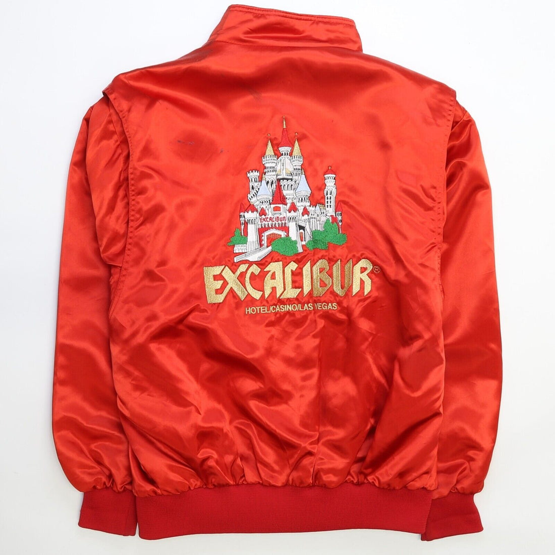 Vintage Excalibur Hotel Casino Las Vegas Satin Bomber Jacket Size XL Red