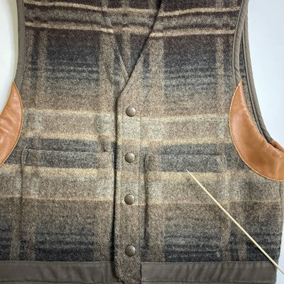 Vintage Ralph Lauren Wool Vest Jacket Size Small Plaid Leather Trim