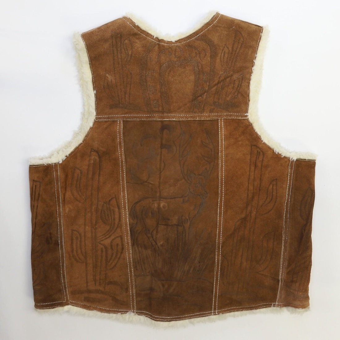 Vintage Western Leather Suede Vest Jacket Size Large Sherpa Lined