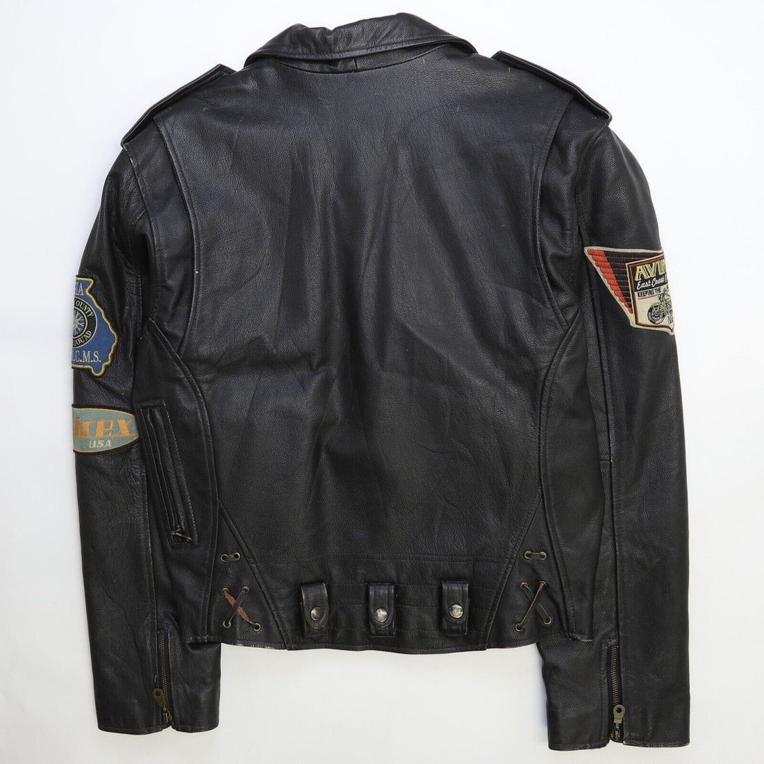 Vintage Avirex Leather Classic Motorcycle Jacket Size Large Patches D Pocket
