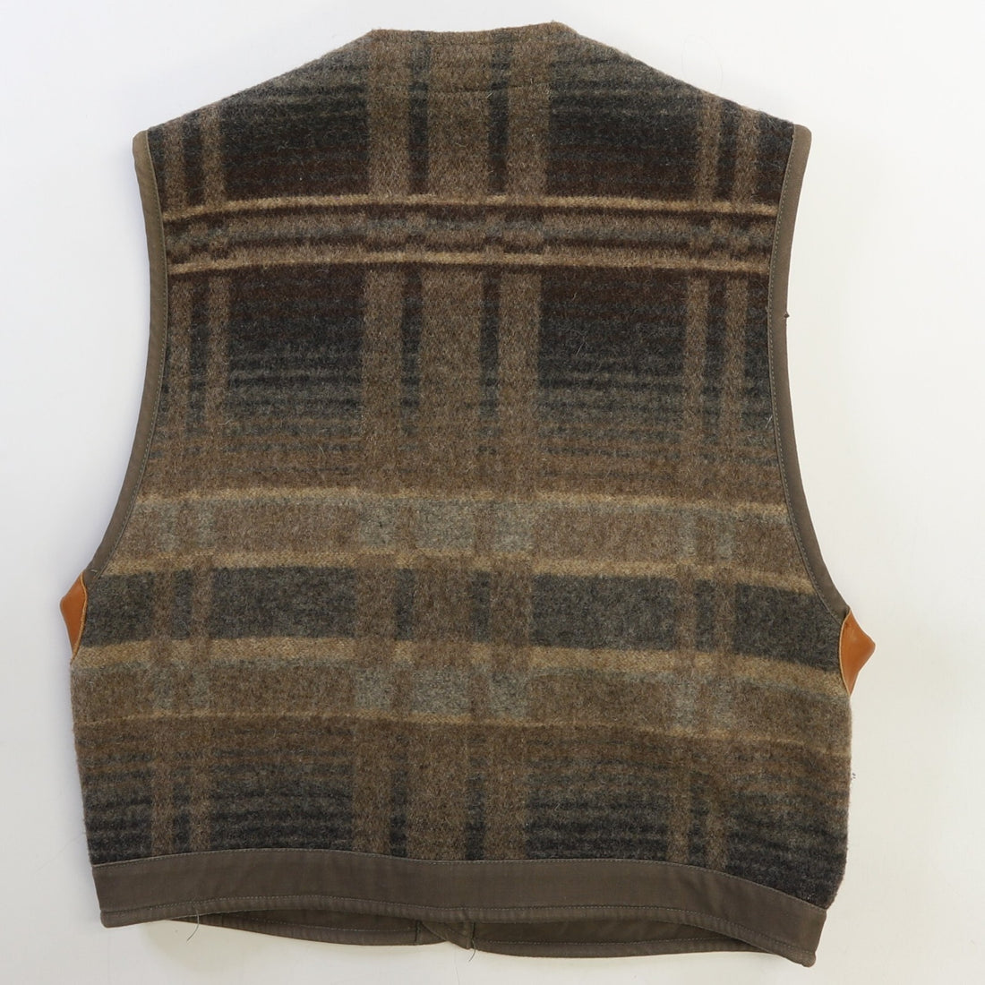 Vintage Ralph Lauren Wool Vest Jacket Size Small Plaid Leather Trim