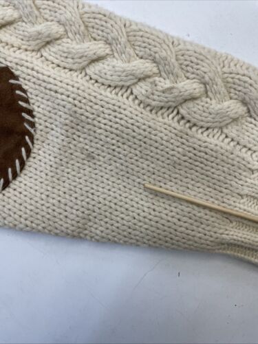 Vintage Polo Ralph Lauren Wool Cable Knit Crewneck Sweater Large Suede Elbow