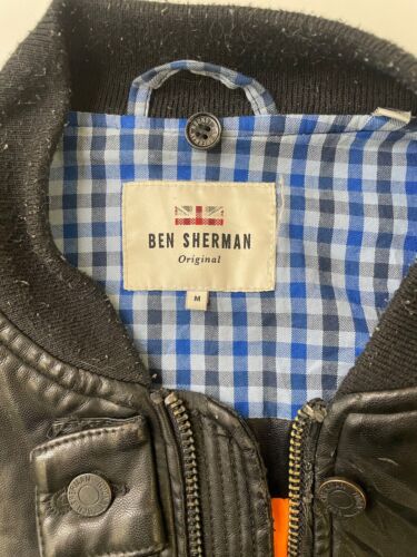 Ben Sherman Leather Bomber Jacket Size Medium Black
