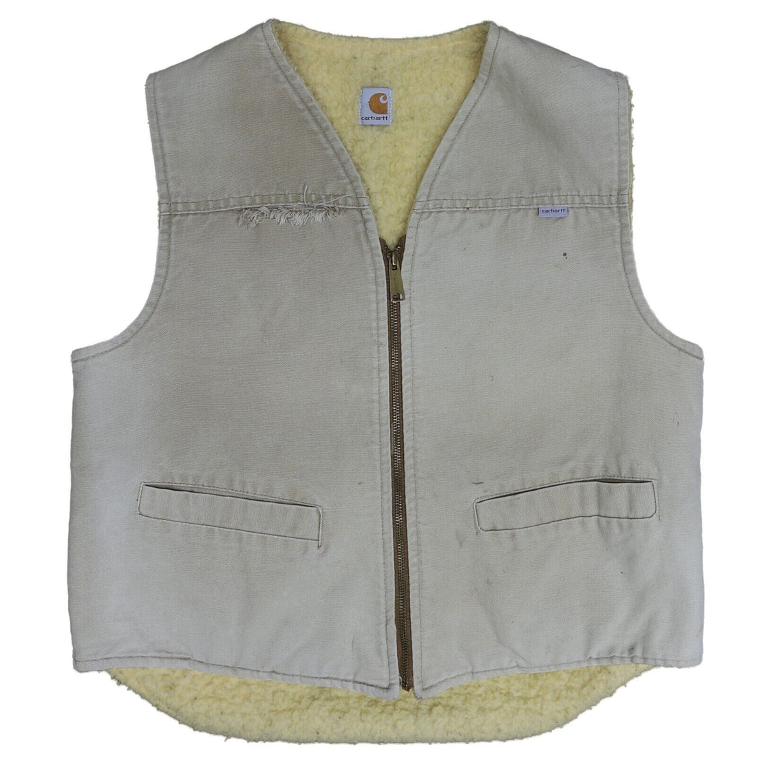 Vintage Carhartt Canvas Vest Work Jacket Size Large Sherpa Lined