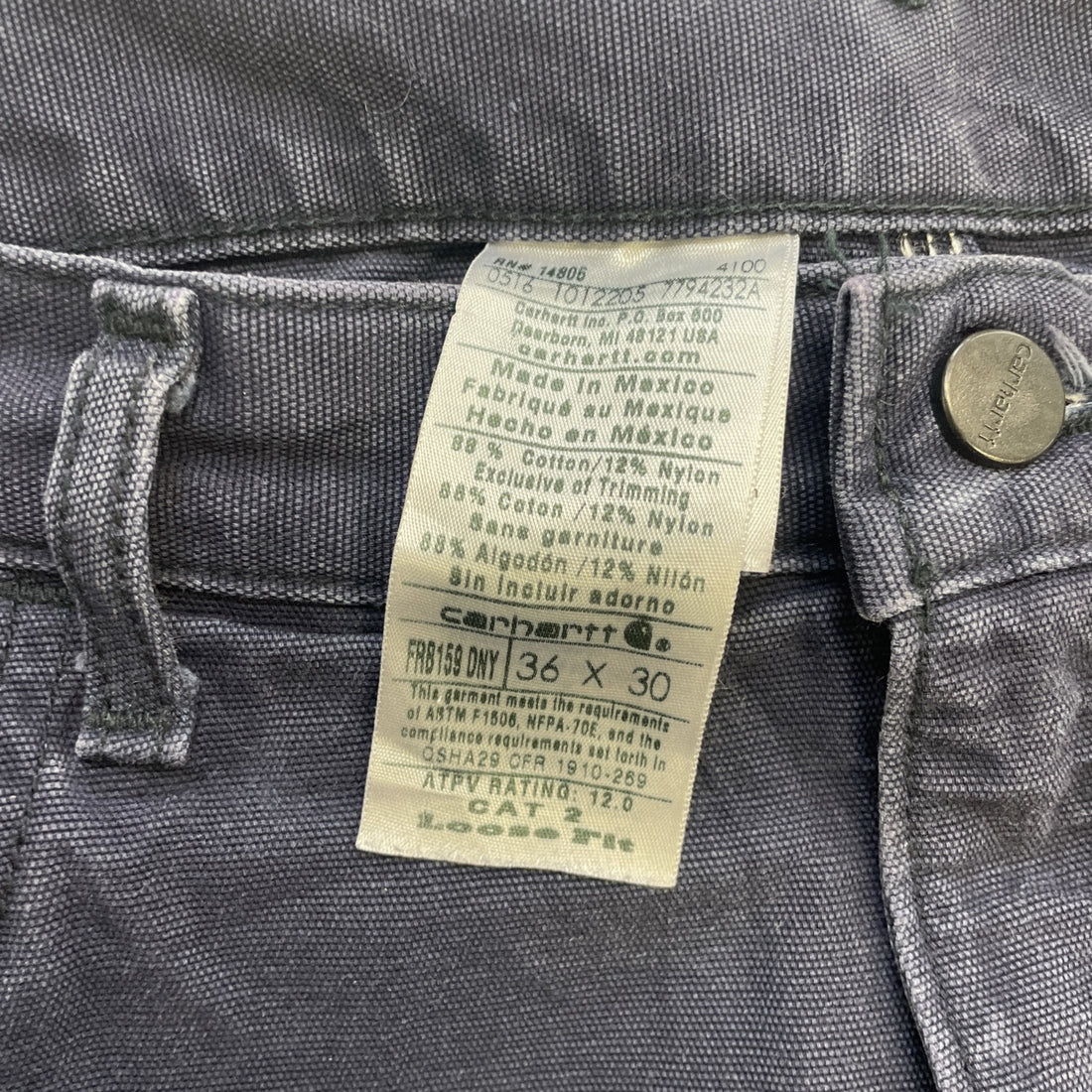Carhartt FR Carpenter Work Pants Size 36 X 30 Blue Flame Resistant