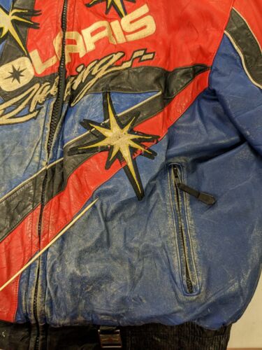 Vintage Polaris Racing Motorcycle Leather Jacket Size 2XL Snowmobile
