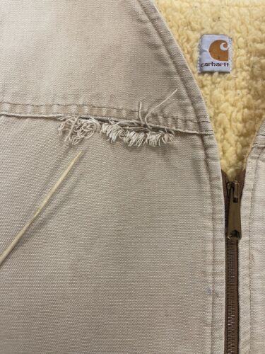 Vintage Carhartt Canvas Vest Work Jacket Size Large Sherpa Lined
