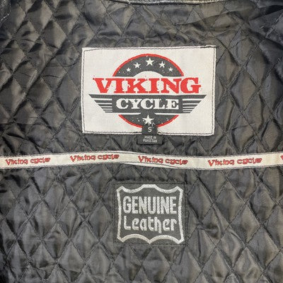 Viking Cycle Leather Cafe Racer Motorcycle Jacket Size Small Black