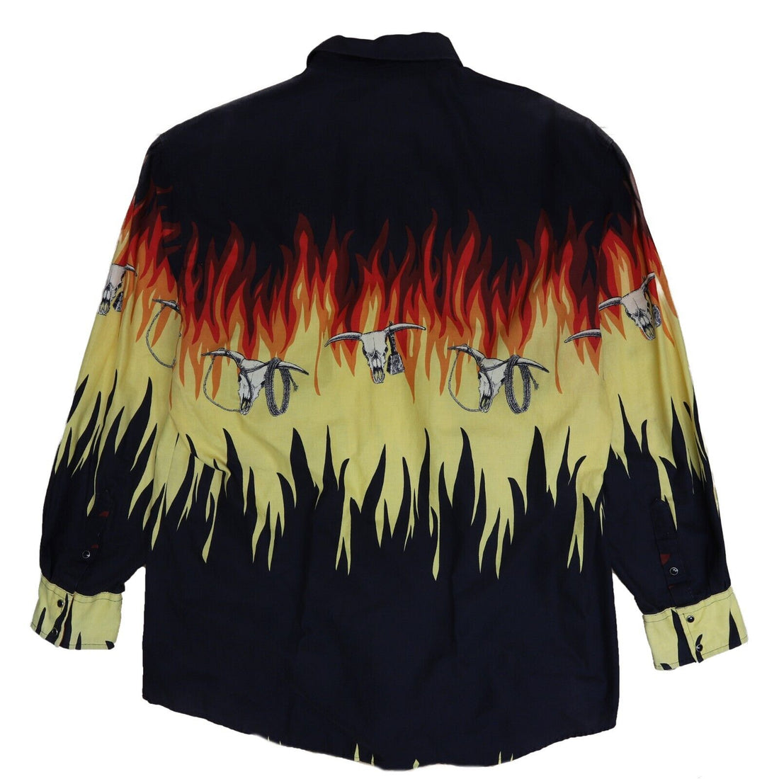 Vintage Roper Western Button Up Shirt Size XL Flame Fire Cow Skull