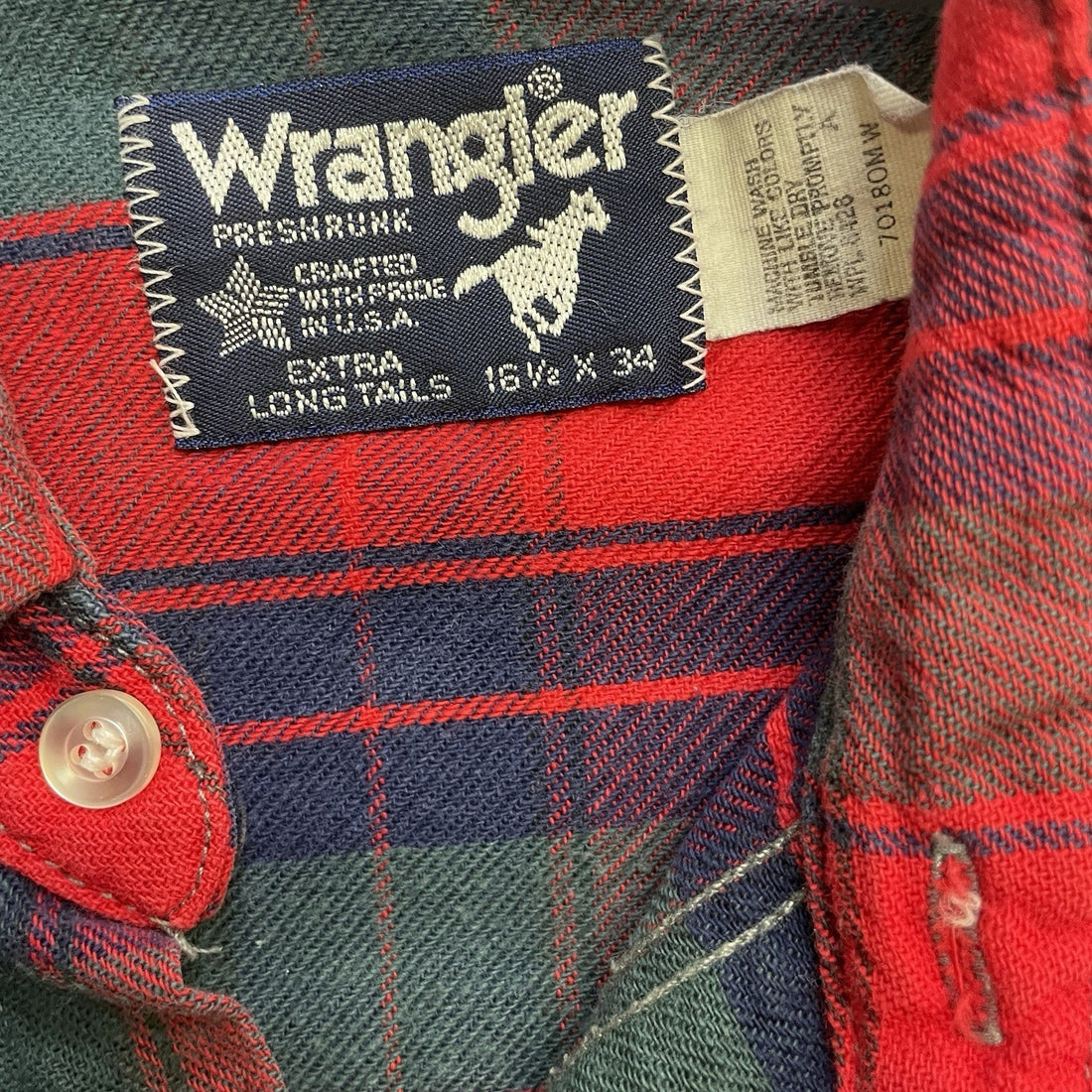 Vintage Wrangler Western Pearl Snap Shirt Size 16 1/2 X 34 Plaid