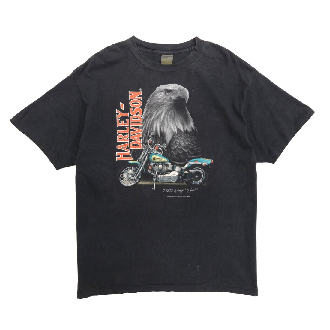 Vintage Harley Davidson Motorcycles Springer Softail 3D Emblem T-Shirt 2XL 1991