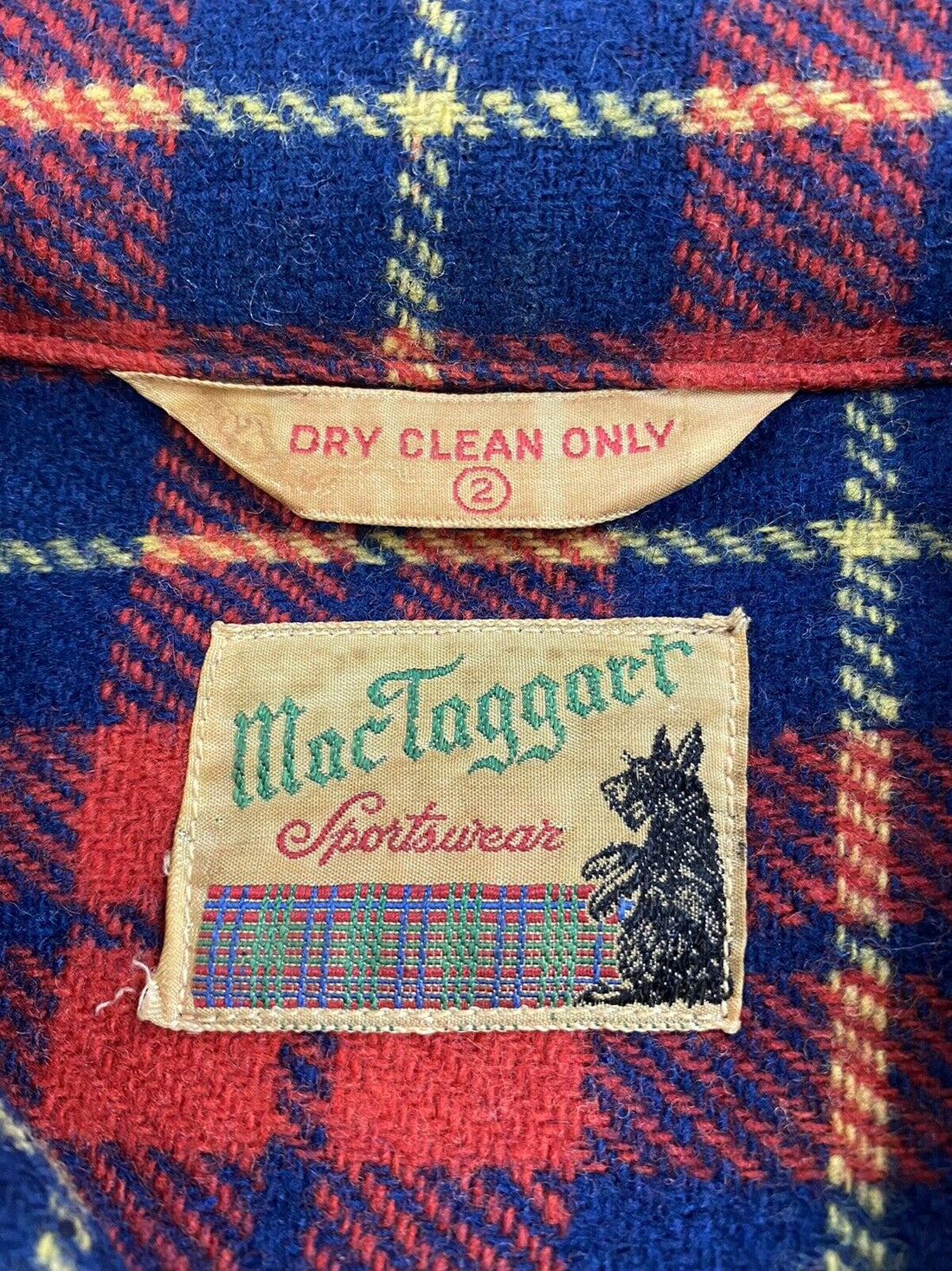 Vintage Mac Taggart Wool Button Up Shirt Size 2 Plaid Long Sleeve